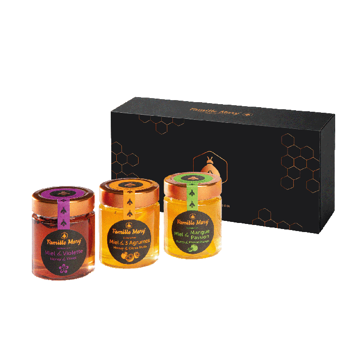 Coffret cadeau 3 miels création | Famille Mary